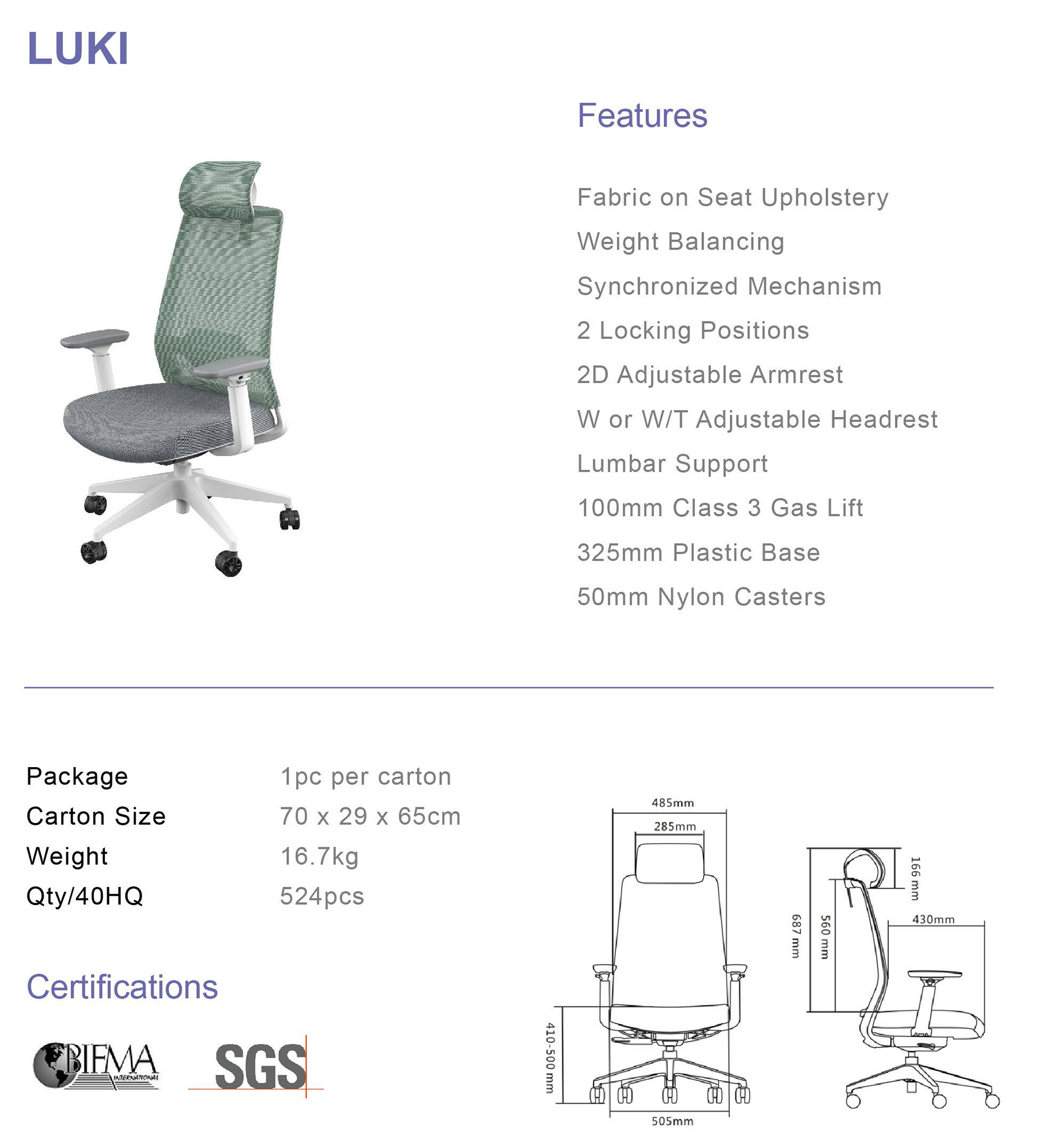 Executive office chair with ergonomic design